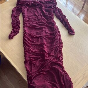 Red Off-Shoulder Bodycon Dress with Bishop Sleeves